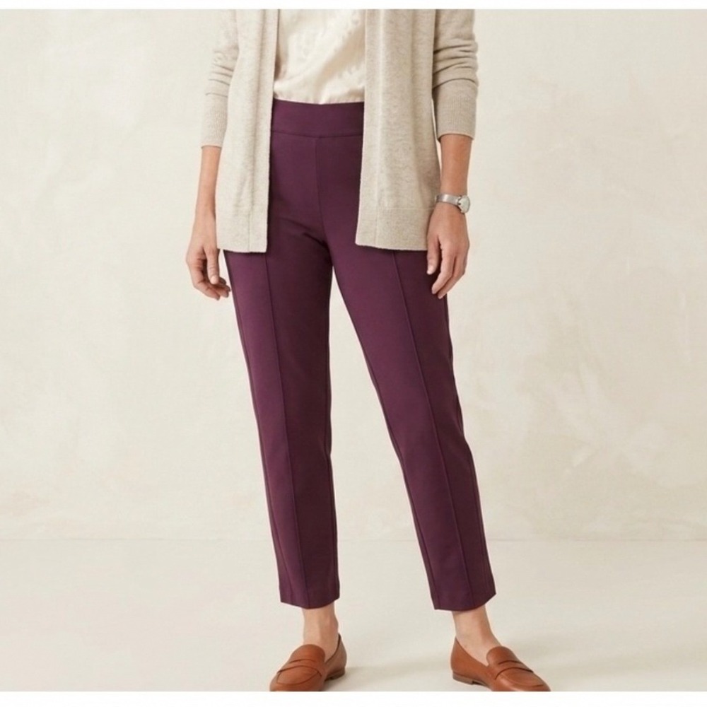 J. Jill Ponte Slim Leg Pintuck Tapered Pull On Pants Purple Large Petite L P